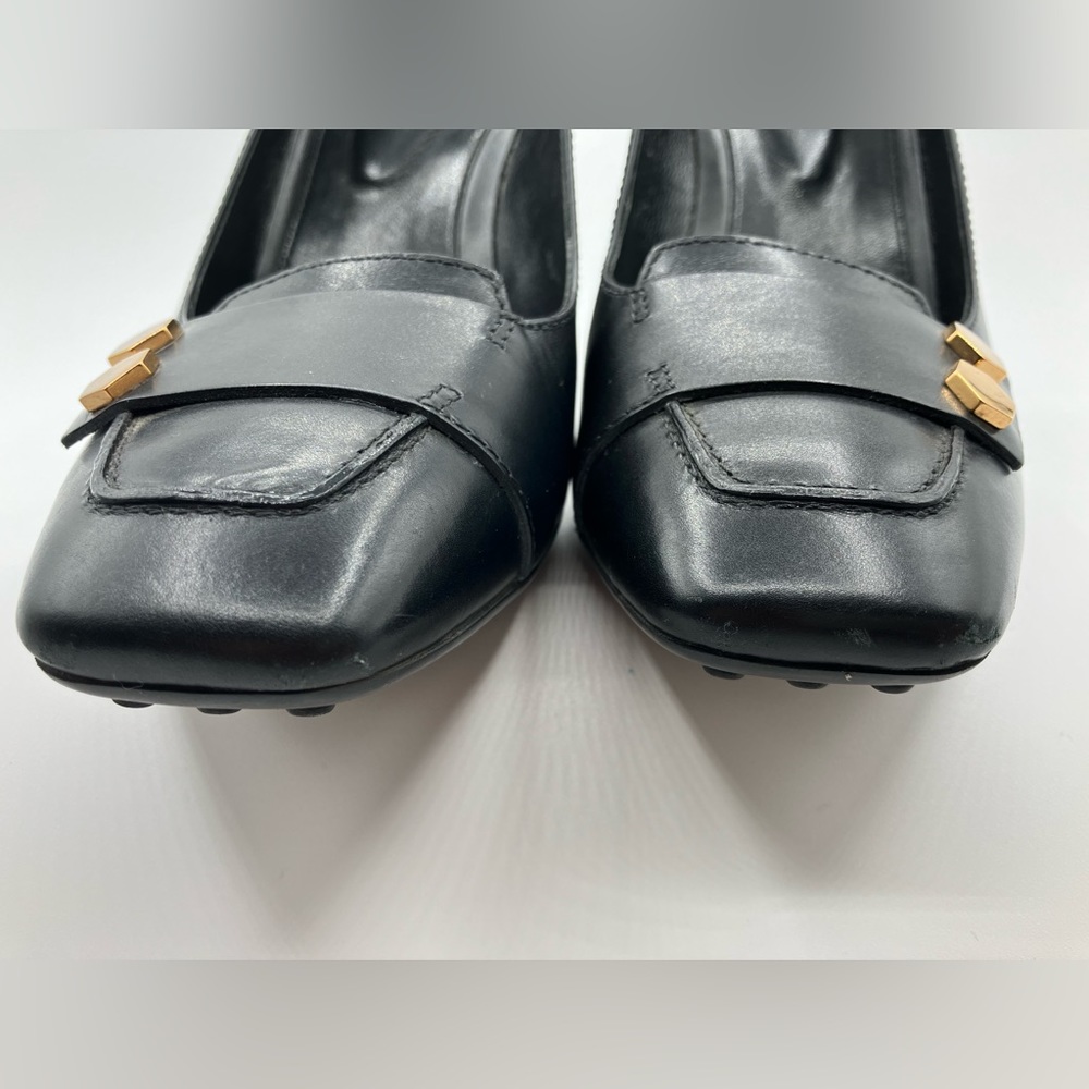 Tod`s Black Leather Square Toe Heels Size 35/5 - Picture 8 of 13